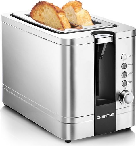 Chefman 2-Slice Pop-Up Stainless Steel Toaster w/ 7 Shade Settings, Extra Wide Slots for Toasting Bagels, Defrost/Reheat/Cancel Functions, Removable Crumb Tray, 850W, 120V, Silver Stainless Steel Toaster, Breakfast Bagel, Pop Tart, Stainless Steel Cleaning, Pancakes And Waffles, Slice Of Bread, Morning Food, Bagels, Small Appliances