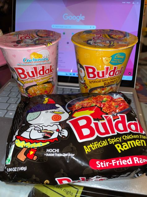 Buldak ramen noodles, buldak pink noodles, spicy carbonara Budak Ramen, Spicy Buldak Ramen, Pink Noodles, Carbonara Ramen, Buldak Carbonara, Buldak Ramen, Spicy Ramen Noodles, Noodles Spicy, Korea Food