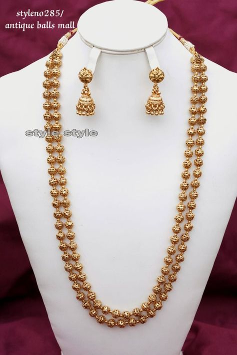 1725/-gold ball necklace for sale }whatsapp-9177993969 Long Haram, Ball Design, Layer Necklace, Ball Necklace, Kundan Necklaces, Antique Design, Collar Necklace, Gemstone Necklace, Layered Necklaces