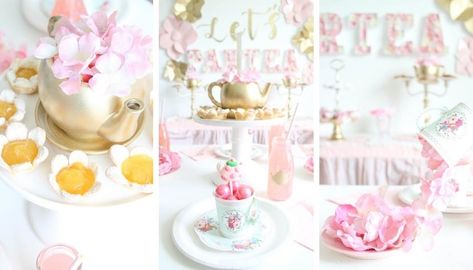 Let's Partea 1st Birthday | Fun365 Lets Partea, Diy 1st Birthday Decorations, Tea Party Table, Princess Tea Party, Gold Baby Shower, Tea Party Theme, 1st Birthday Decorations, Tea Party Decorations, Cupcakes Cake