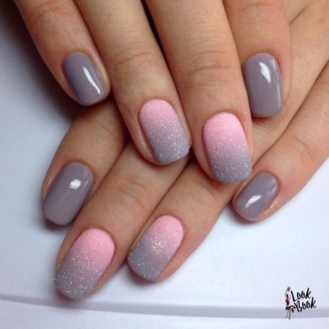 Grey pink ombre Ombre Nail Art Designs, Ombre Nail Designs, Nail Art Ombre, Dipped Nails, Gel Nail Designs, Cute Nail Designs, Fancy Nails, Nail Polishes, Powder Nails