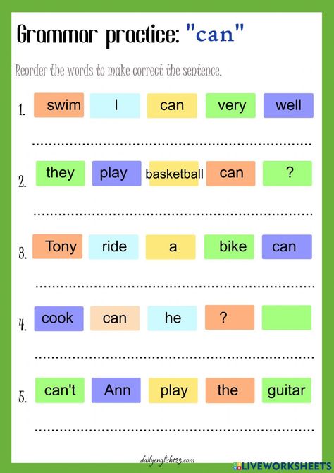 Can Can't Worksheets For Kids, Can Can’t Worksheet, Can Cannot Worksheet, Correct The Sentence Worksheet, I Can I Can't Worksheet For Kids, Can And Can't Worksheet, Can Sentences, The Sentence Worksheet, Can Worksheet