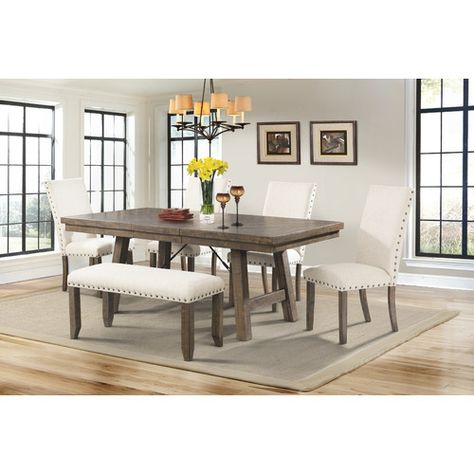 Found it at Wayfair - Dex 6 Piece Dining Set Modern Farmhouse Dining Room Table, Walnut Cream, Modern Farmhouse Dining Room, Farmhouse Dining Room Table, Set Meja Makan, Modern Farmhouse Dining, Rustic Dining Room, 7 Piece Dining Set, Farmhouse Dining Room