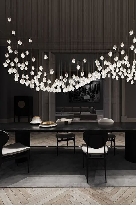 The Bloom lighting range by Haberdashery is inspired by nature's budding blooms, each hand formed porcelain bud is illuminated from within, creating a gentle glow of atmospheric lighting. The Large Rectangle composition appears to form and disperse as the viewer moves around the installation, acting as a unique focal point in dining rooms and contemporary living rooms.

#luxurylighting #porcelain #luxuryinteriors #luxurychandelier #interiorlighting #modernluxury #chandelier #pendantlighting Tiffany Style Table Lamps, Chandelier Art, Luxury Lamps, Floor Lamps Living Room, Bedroom Views, Diy Ceramic, Kitchen Views, Brass Lighting, Crystal Lamp