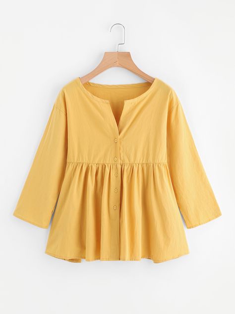 Shop Button Front Smock Blouse online. SheIn offers Button Front Smock Blouse & more to fit your fashionable needs. Blouse Simple, Cotton Tops Designs, Happy Dresses, Short Sleeve Floral Dress, Frock Fashion, Stitching Dresses, Stylish Short Dresses, Smock Blouse, Fashion Tops Blouse