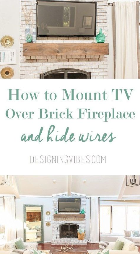 How to Mount a TV Over a Brick Fireplace (and Hide the Wires Tv Over Brick Fireplace, Tv Above Fireplace, Tv Over Fireplace, Mount Tv, Hide Wires, Flat Screen Tv, Fireplace Remodel, Fireplace Makeover, Living Room Remodel