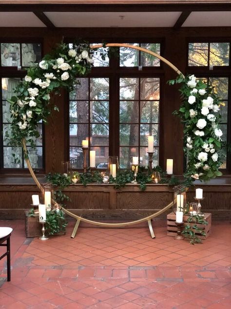 Wedding Arch Hoop Ideas, Floral Round Arch Wedding, Event Styling Ideas, How To Decorate Circle Arch, Circle Wedding Arch Sweetheart Table, Circular Arch Wedding Backdrop, Floral Wedding Circle Arch, Gold Circle Arbor Wedding, Circle Arch Wedding