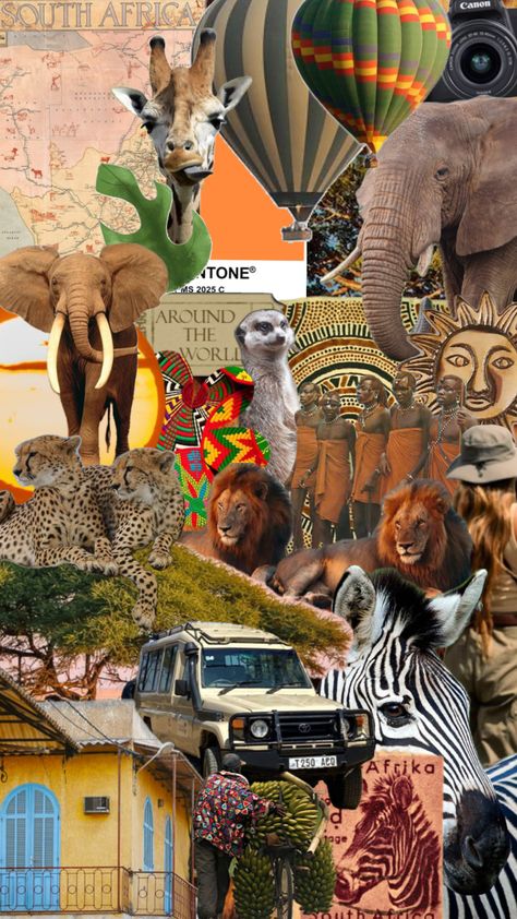 African Aesthetic Wallpaper, Afrika Aesthetic, Africa Collage, Kenya Aesthetic, Kenyan Art, Heritage Day South Africa, Safari Aesthetic, South Africa Animals, Africa Aesthetic