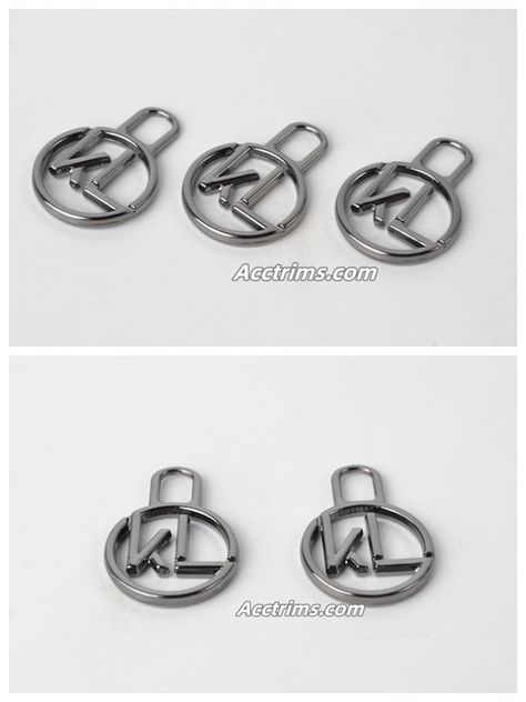 Metal Zipper Pullers Zipper Puller Design, Hardware Ideas, Slider Design, Brand Logos, Zip Puller, Circle Logos, Custom Branding, Zipper Pulls, Custom Metal