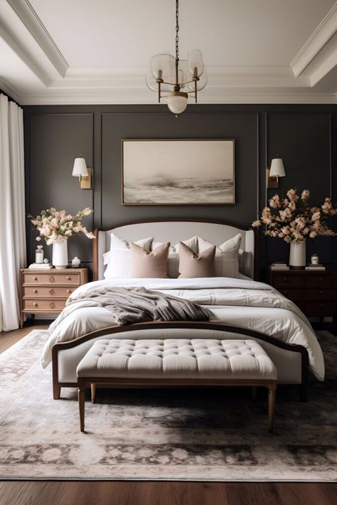 Modern Guest Bedroom, European Bedroom, Parisian Bedroom, Maple Furniture, Guest Bedroom Design, Peaceful Bedroom, Luxe Bedroom, Moody Bedroom, Classy Bedroom