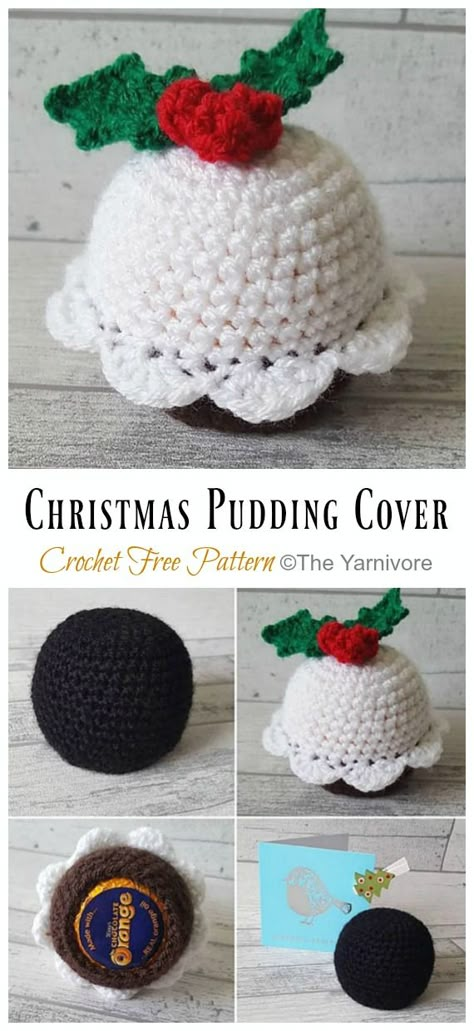 Christmas Pudding Chocolate Orange Cover Crochet Free Pattern - Crochet #Christmas; Toys #Amigurumi; Free Patterns Coaster Set Crochet, Laura Jaworski, Mini Christmas Puddings, Dream Catcher Patterns, Christmas Crochet Patterns Free, Hat Patterns Free, Crochet Xmas, Modern Crochet Patterns, Crochet Wall Hangings