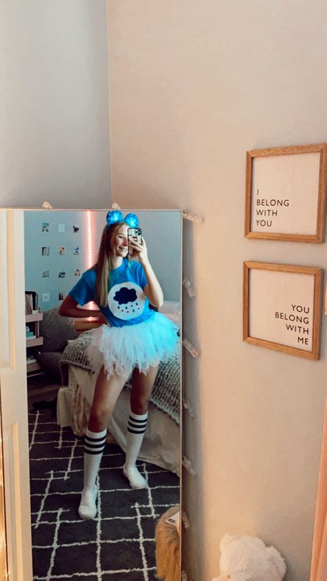 Cute Care Bear Costume, Bedtime Care Bear Costume Diy, Preppy Care Bear Halloween Costume, Care Bears Halloween Costume Diy, Blue Care Bear Costume, Carebears Costume Group, Care Bear Diy Costume, Carebear Halloween Costumes College, Care Bare Halloween Costume College