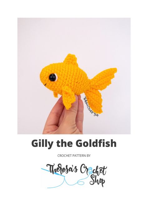 This document provides a crochet pattern for making a goldfish toy called Gilly the Goldfish. The pattern includes materials needed, instructions for making the body, tail fins, side fins and top fin of the goldfish. Photos and diagrams are included to illustrate the pattern. A YouTube channel with instructional videos supporting the pattern is also listed. Crochet Goldfish Cracker Pillow Pattern Free, Goldfish Crochet Pattern Free, Crochet Goldfish Pattern Free, Goldfish Crochet, Crochet Goldfish, Crochet Mermaid, Crochet Things, Baby Crochet, Baby Cardigan