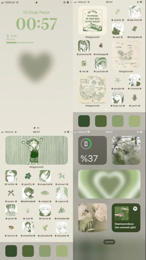 Widget Format Ideas, App Layout Iphone Homescreen Aesthetic, Sage Green Phone Layout, Green Themed Homescreen, Green Layout Iphone, Aesthetic Ios 16 Layout, Sage Green Homescreen Layout, Green Iphone Homescreen, Green Homescreen Ideas