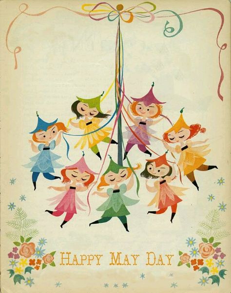 May Day, Dancing the Maypole! Mary Blair Illustration, Mary Blair Art, Happy May Day, Mary Blair, May Days, Happy May, May Day, Spring Holidays, Beltane