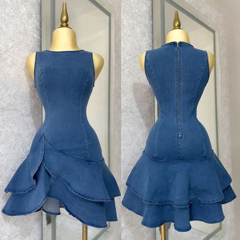 Jean Gown, Denim Gown, Short Denim Dress, Classy Short Dresses, Fancy Short Dresses, Modest Dresses Fashion, Chic Dress Classy, Mannequin Dress, Dinner Dress Classy