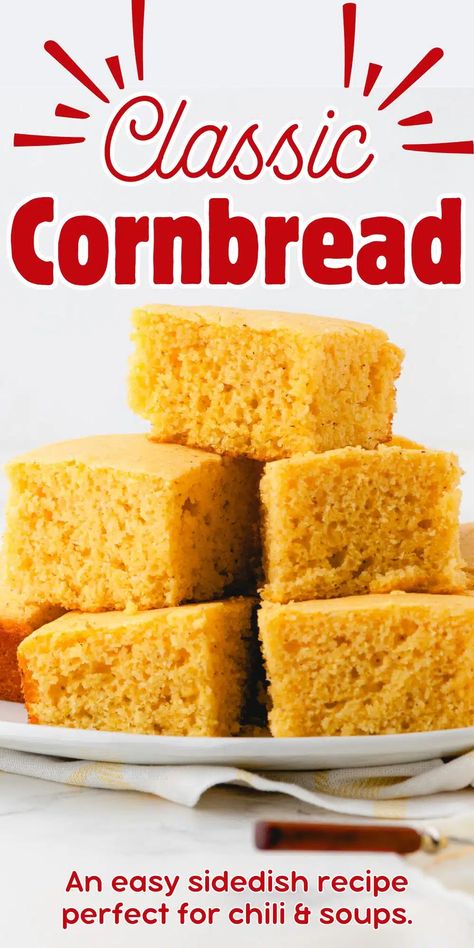 Mom's Simple Cornbread Recipe without Buttermilk Cornbread Recipe Without Buttermilk, Simple Cornbread Recipe, Simple Cornbread, Cornmeal Cornbread, Homemade Pancake Syrup, Classic Cornbread, Southern Cornbread Recipe, Easy Cornbread Recipe, Leftover Cornbread