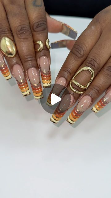 🎨 SU NGUYEN 🎨 on Instagram: "Chrome tip with brown-orange texture nails design
🤎🧡💛
Inspo:✨ @gabriannanails ✨
★𝐒𝐚𝐮𝐯𝐚𝐠𝐞_𝐀𝐫𝐭𝐢𝐬𝐭𝐫𝐲★
𝙽𝚊𝚒𝚕 𝙰𝚛𝚝 𝚋𝚢 𝚂𝚞

.
.
.
.
.
.
.
.
.
.
.
.
.
#fallnails #nailart  #nailartist #artist #aesthetic #naildesign #nails #fall #nailsinspiration #aestheticnails #nailalabama #birminghamnails #alabamanails #alabamanailartist  #nailtrend #trending #nailinspo  #nails #naildesigns #nailfeed #handpaintednails #freestylenails #abstractnails  #nailsdesign #neutralnails #chromenails #goldnails  #atlantanails #nailsart" Flashy Fall Nails, Fall Acrylic Nail Designs 2024, Cute Thanksgiving Nails Acrylic, Texture Nails, Alabama Nails, Mexican Nails, Nail Picking, Chrome Nail Art, Orange Texture