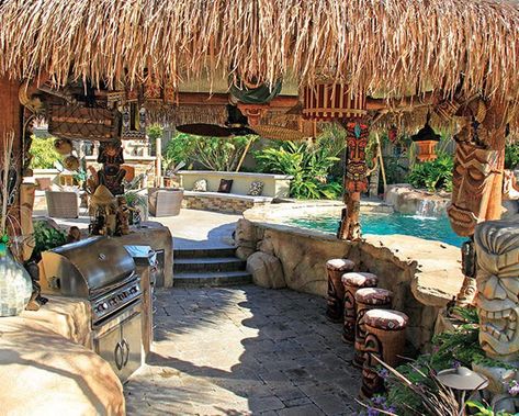 Tiki Bars Backyard, Backyard Pool House, Backyard Vacation, Outdoor Tiki Bar, San Diego Homes, Luxury Swimming Pools, Tiki Bar Decor, Tons Of Money, San Diego Houses