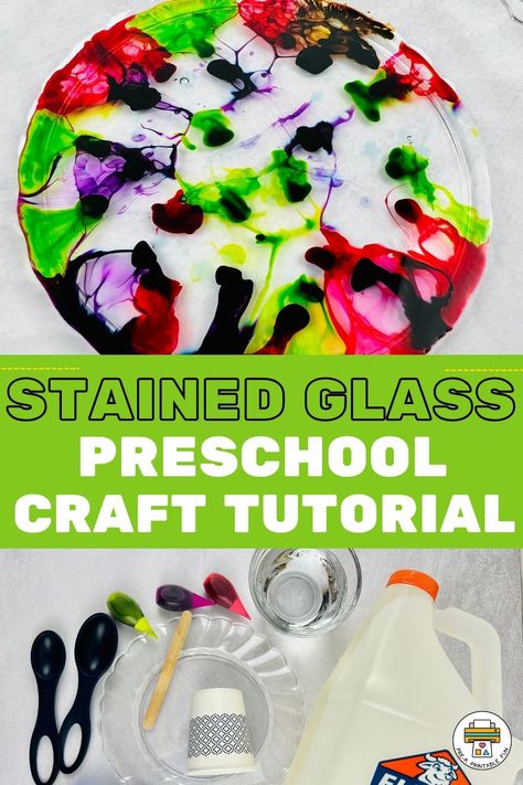 Invite your preschoolers to make their stained glass pictures to keep for themselves or to use as a classroom display. This preschool craft will fascinate your preschoolers and give them autonomy as they create their own unique piece of art. Stained Glass Tutorial, Stained Glass Craft, Clear Plastic Plates, Toddler Craft, Preschool Craft, Classroom Display, Glass Craft, Preschool Lesson Plans, Clear Glue