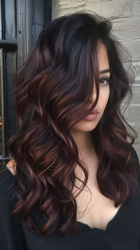 Burgundy Brown Hair, Warm Hair Color, Rambut Brunette, Color For Black Hair, New Hair Ideas, Hair Color Burgundy, Brunette Hair With Highlights, Hair Colour Ideas, Color Balayage