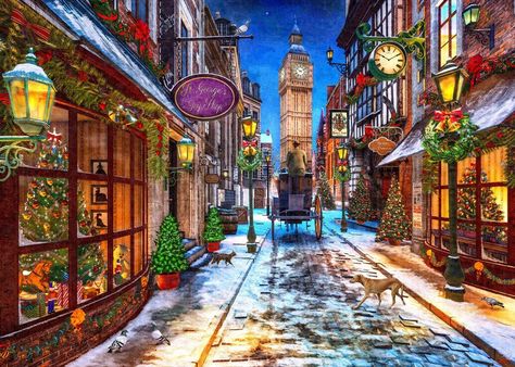 ArtStation - A Victorian Christmas, Dominic Davison Victorian Street, Christmas Street, Christmas Jigsaw Puzzles, Ravensburger Puzzle, Victorian London, Christmas Painting, London Christmas, Christmas Scenes, Victorian Christmas