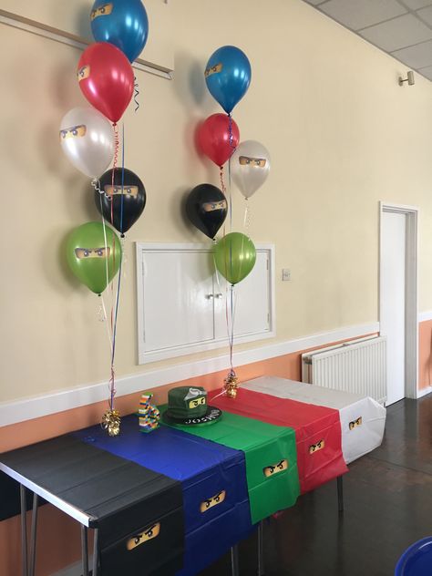 Lego Ninjago Party Decorations / Ninja Balloons / Ninja table / Ninjago Cake Ninjago Table Decorations, Ninja Lego Birthday Party, Ninja Go Party Ideas, Ninjago Birthday Party Decorations, Ninja Balloons, Ninjago Birthday Decorations, Ninjago Room, Ninjago Party Ideas, Ninjago Party Decorations