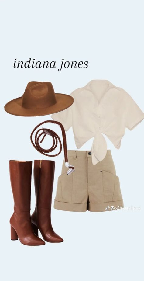 Indiana Jones Girl Costume, Indiana Jones Disneybound, Indiana Jones Halloween Costume Women, Fictional Character Costume Ideas, Indiana Jones Costume Women, Simple Character Costumes, Iconic Movie Characters Costumes, Indiana Jones Outfit, Indiana Jones Halloween Costume