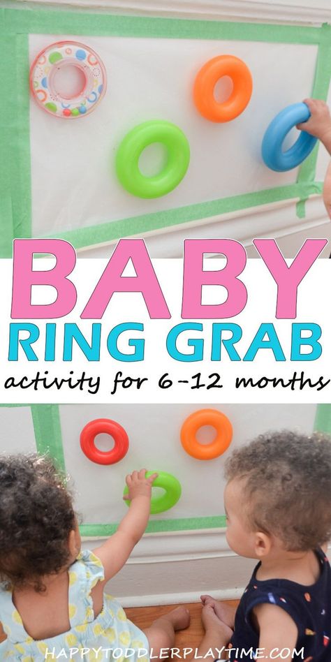 Baby Ring Grab - HAPPY TODDLER PLAYTIME Sticky walls are made for baby activities. Baby Ring Grab is an easy sitting up activity for babies 6 to 12 months old using contact paper! Infant Toddler Classroom, Infant Curriculum, Baby Development Activities, Infant Lesson Plans, Sticky Wall, Infant Sensory Activities, Infant Classroom, Baby Ring, Baby Sensory Play