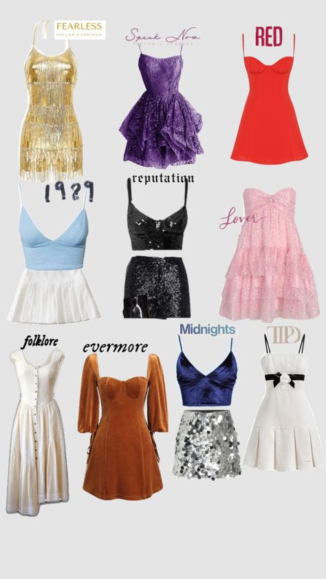 Taylor swift albums inspired outfits ✨ #taylorswift ￼#taylorswifteras #outfits #inspo #tayloralbums Consert Outfits, Taylor Swift Albums, Taylor Swift Costume, Taylor Swift 22, Taylor Swift Dress, Eras Tour Outfit, Taylor Swift Party, Taylor Swift Birthday, Taylor Swift Tour Outfits