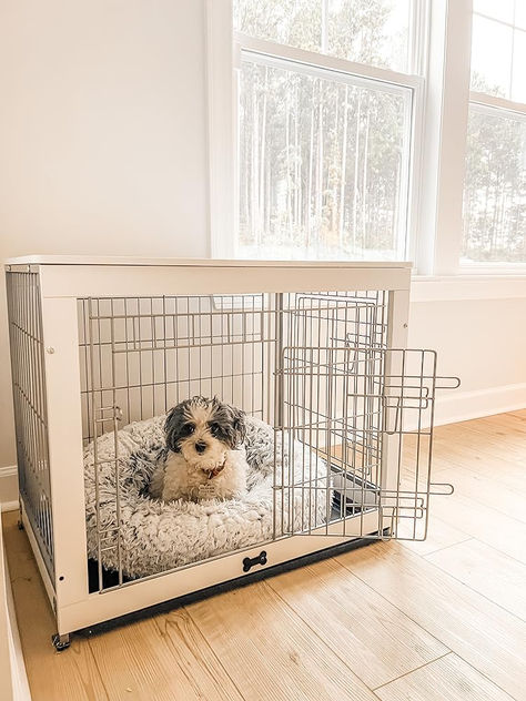 Wooden Dog Crate Furniture with Divider Panel, Dog Crate End Table with Fixable Slide Tray, Dog Kennel Furniture, Dog Kennel Indoor for Medium Dogs Furniture Dog Kennel, Dog Kennel Indoor, Dog Crate End Table, Kennel Furniture, Crate End Tables, Wooden Dog Crate, Dog Kennel Furniture, Dog Crate Furniture, Wooden Dog