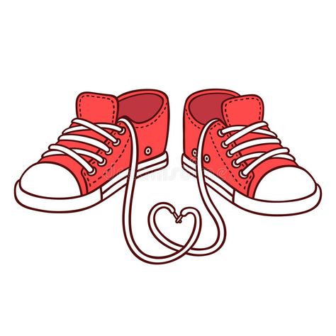 Photo about Pair of red sneakers with laces in heart shape, St. Valentine`s day illustration. Cute cartoon vector drawing. Illustration of footwear, couple, card - 84922097 Sneakers Illustration, Sneakers Drawing, Scrapbook Letters, St Valentine, Day Illustration, Cartoon Shoes, Shoes Illustration, Illustration Cute, Shoes Drawing