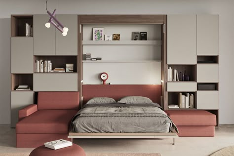 Double murphy bed with sofa Nobu | CLEVER Walk In Wardrobe With Sofa Bed, Murphy Bed Videos, Double Folding Bed, Wall Bed Sofa, Murphy Sofa Bed, Murphy Bed Sofa Combo, Murphy Bed Design Ideas, Murphy Bed Interior Design, Murphy Bed With Wardrobe