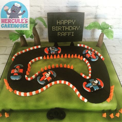 Go Kart Cakes, Go Kart Cake, Go Kart Party, Mario Kart Party, Kids Party Snacks, Car Cakes, 9th Birthday Cake, Race Car Cakes, Birthday Sheet Cakes