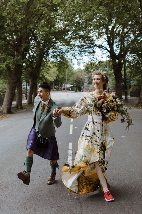 Wedding Dresses Nonbinary, Anti Wedding Dress, Enby Wedding, Wedding Alternative Dress, Queer Love Aesthetic, Queer Wedding Outfit, Moodboard Wedding, Romantic Love Story, Glasgow Wedding