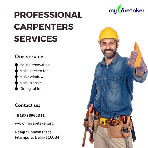 Best Professional Carpenters Service in Delhi My Caretakers is a team of carpenters that provides carpentry services. We are highly qualified and skilled carpenters. Service Ads, Life Knowledge, Carpentry Services, Furniture Details Design, Furniture Details, English Lessons, Service Provider, Carpentry, A Team