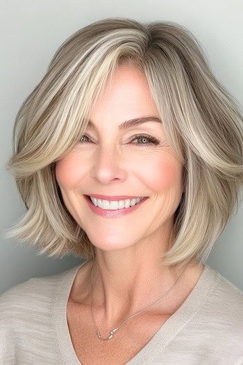 Save this pin for the best short layered haircuts for women over 50. This feathered layered bob is as light as air. The soft, feathered layers create an ethereal look, adding lightweight volume to your hair. Shoulder Length Bob With Layers, Layers For Short Hair, Feathered Haircuts, Short Layered Haircuts For Women, Layered Wavy Bob, Short Layer Cut, Feathered Layers, Feathered Bob, Layered Bob With Bangs