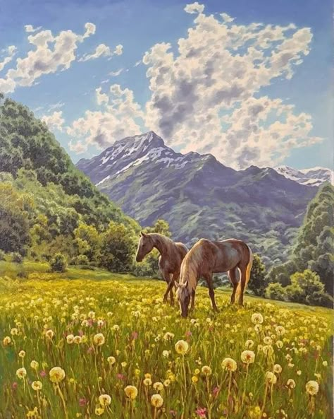 Rennaissance Art, Soyut Sanat Tabloları, Cowboy Art, Horse Drawings, Art Gallery Wallpaper, Mountain Paintings, Art Collage Wall, Dreamy Art, Painting Art Projects