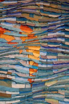 Tim Harding - a master of the layer, stitch and slash surface, from his water series. Reverse applique technique. Russian Quilts, Stitch And Slash, Abstract Quilt, Reverse Applique, Textiles Techniques, Textile Fiber Art, Contemporary Quilts, Art Textile, Soft Sculpture