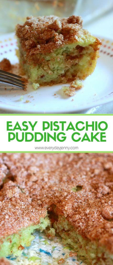 EASY PISTACHIO PUDDING CAKE | EVERYDAY JENNY Easy Pistachio Cake, Pistachio Pudding Cake, Pistachio Cake Recipe, Pistachio Dessert, Pistachio Recipes, Pistachio Pudding, Pistachio Cake, Pudding Desserts, Pumpkin Spice Cupcakes