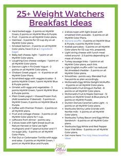 Free printable of 25+ Weight Watchers breakfast ideas including recipes, fast food, coffee, for WW Blue, Green, and Purple plans low points. Ww 1 Point Foods List, Weight Watcher Low Point Breakfast, Low Ww Point Breakfasts, Zero Point Ww Breakfast, Wait Watchers Recipes, Easy Low Point Weight Watcher Meals, Weight Watchers Points Recipes, Ww Zero Point Breakfast Ideas, Weight Watcher Breakfast Recipes