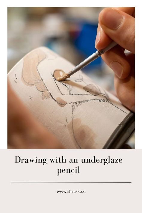 In this blog post we describe how to use an underglaze pencil, so that it lasts for a long time and we add some tips and tricks on how to keep the line nice and crisp. #underglazepencil #potteryart #shrusko #imagetransfer #ceramics #potteryideas #ceramicsprojects #underglazetechniques #underglazedesign #underglazetransfer Ceramic Glaze Pencil, Ceramic Underglaze Pencils, Underglaze Pencils Ceramics, Drawings On Ceramics, Underglaze Pencil Drawing, Underglaze Pencil Pottery, Underglazing Techniques, Underglaze Techniques, Underglaze Pencil