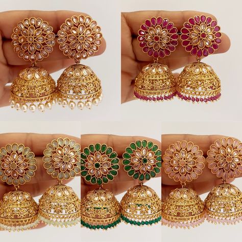 Restocked Gold plated Polki Jhumka/stone Jhumka/Indian Jewelry/Pakistani/Punjabi/Indian/Statement earring/Bridal earring/Indian wedding Length: 2.25 Inches; Width: 1.2 Inches Can be paired with any dress Closure: Pushback This is 100% Handmade jewelry. So Color, shades, texture displayed may slightly vary from the actual product due to digital image limitations. We request you to consider these minor variations. Please expect the possibility of some slight imperfections when buying hand made jew Bridal Necklace Indian, Earring Indian, Pakistani Earrings, Earring Bridal, Terracotta Earrings, Pink Pearl Earrings, Bridesmaid Pearl Earrings, Indian Wedding Jewelry Sets, Gold Jhumka Earrings