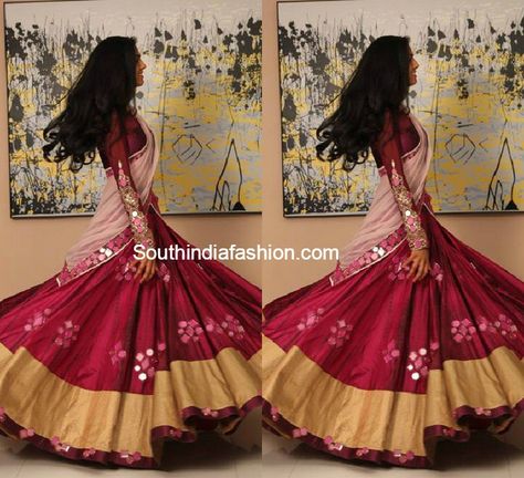 Mirror Work Half Saree, latest designer half sarees, hyderabad boutique half sarees Silk Half Saree, Lehenga Saree Design, Navratri Dress, Half Saree Lehenga, Indian Outfits Lehenga, Indian Fashion Trends, Half Sarees, Classic Mirror, Lehnga Dress