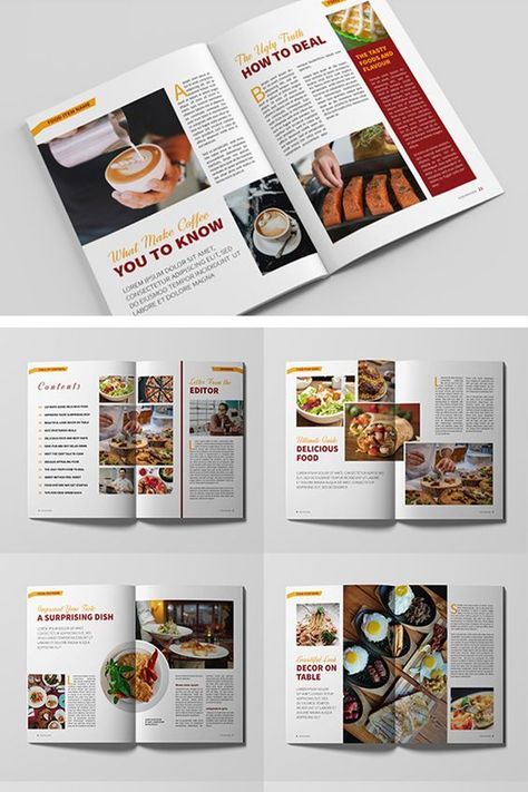 Restaurant Magazine Layout, Magazine Food Design, Food Magazine Layout Design Creative, Food Magazine Layout Design, Food Magazine Design, Magazine Layout Design Creative, Magazine Design Layouts Creative, Indesign Ideas, Food Magazine Layout