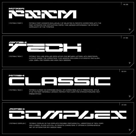 MITASHI© Crafted by @an.gorski . . Typeface inspired by the futuristic vibe of cyberpunk, specifically drawing from the “Ghost in the Shell” universe. Designed to evoke the sleek, high-tech aesthetic of a cyber-enhanced world, Mitashi offers an extensive array of alternate characters, encouraging users to “deep dive” into creative possibilities and achieve truly unique results. Mitashi’s meticulously crafted kerning ensures that everything written with this font appears polished and cohesiv... Cyberpunk Name, Brutalist Logo, Scifi Font, Number Design Fonts, Tech Fonts, Futuristic Typeface, Cyberpunk Font, Universe Font, Minimal Book