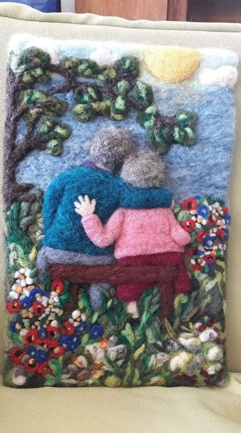 Wool Art Ideas, Felt Art Projects, Felted House, Painting With Wool, Wool Painting, Felt Wall Hanging, Needle Felting Diy, Wool Felt Projects, Felt Pictures