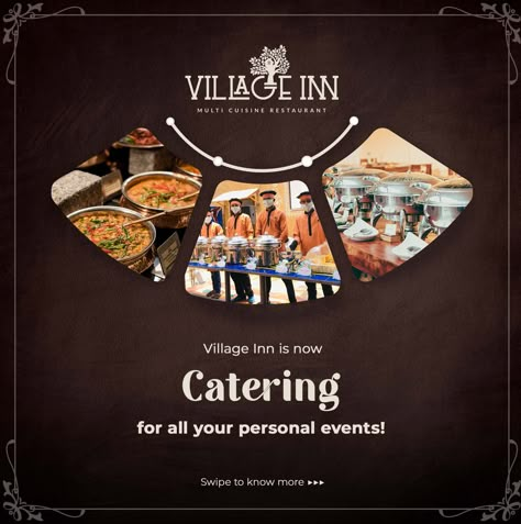 Bring the Village Inn experience to your event! Enjoy our delicious catering services now available for your outdoor gatherings. Call us or DM us for more information.
.
.
.
#CateringServices #OutdoorEvents #EventCatering #VillageInnExperience #DeliciousFood #PartyCatering #SustainableFood #IndianTaste #CateringServiceProvider #GoodFood #FoodService #Caterers #WeddingCaterers #CaterersOfInstagram #WeddingCatering #Restaurant #MulticuisineRestaurant #VillageInn #VillageInnRestaurant Catering Social Media Design, Catering Creative Ads, Catering Social Media, Creative Ads For Restaurants, Catering Poster, Catering Poster Design Ideas, Catering Poster Design, Restaurant Creative Ads, Catering Advertising Ideas