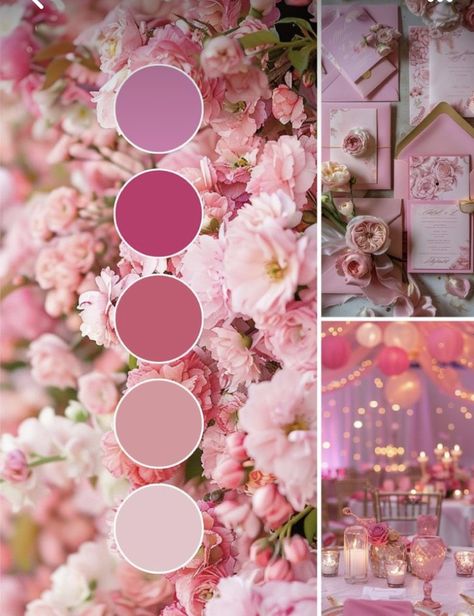 Blush Pink And Fuschia Wedding, Floral Theme Wedding Decoration, Wedding Themes Pastel, Pastel Pink Wedding Theme Colour Palettes, Pink Floral Wedding Decor, Pink Backyard Wedding, Debut Color Theme Ideas, Wedding Decor Color Palette, Wedding Theme Colors Elegant