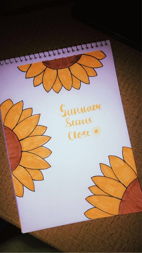 Drawing 
Summer seems close 
Sunflowers 🌻 Aesthetic Summer Drawings Easy, Flowers Aesthetic Drawing Easy, Sunflower Drawing Aesthetic, Easy Sunflower Drawing, Sunflower Drawing Simple, Aesthetic Diary, Easy Paintings For Beginners, Magazine Front Cover, Summer Drawings